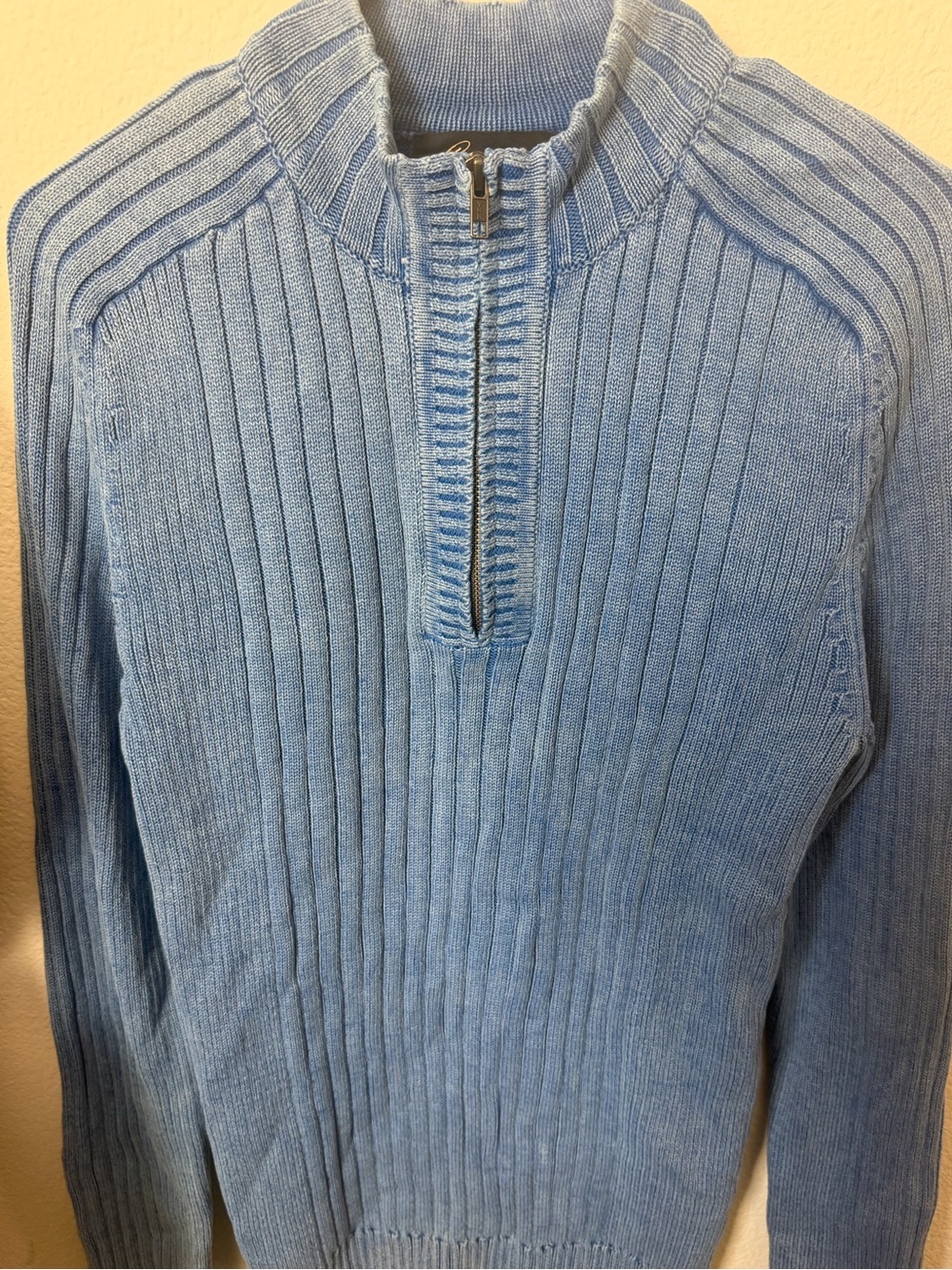Roundtree & Yorke Light Blue Ribbed Half-Zip Sweater